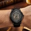 Armani Black Leather Automatic Watch