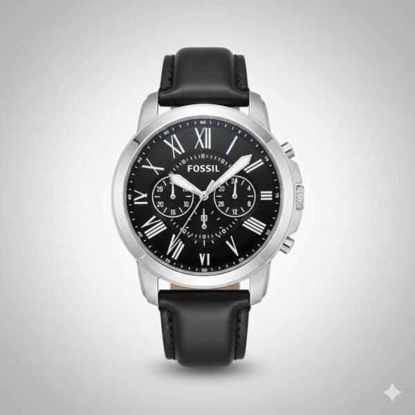Fossil Grant Leather Belt Black Silver Watch
